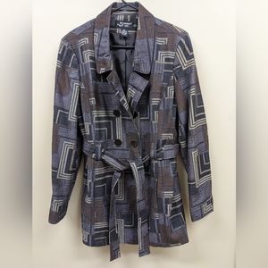 Vintage Sharagano Studio Abstract Geometric Belted Mini-trench Jacket Size XL